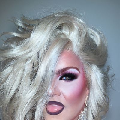 Abby with a platinum wave and blue velvet (opens Instagram)